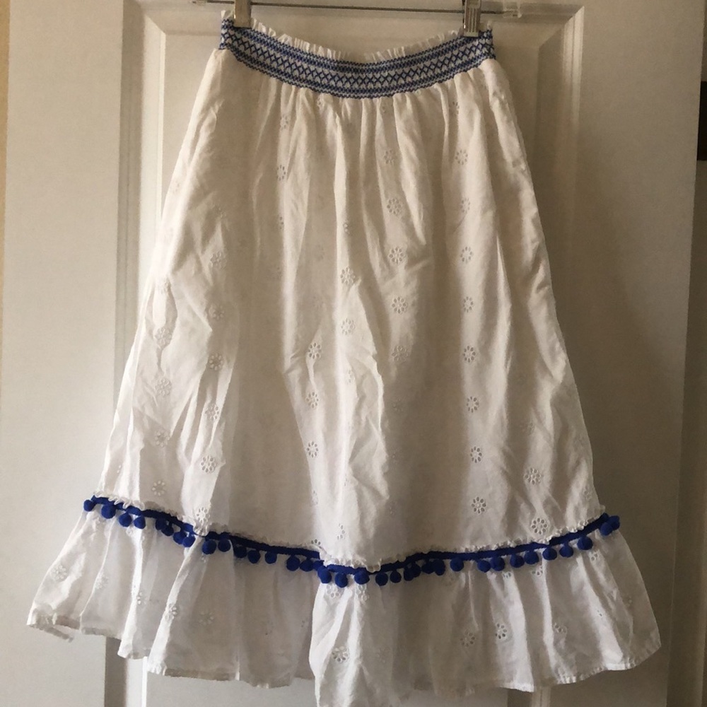 J. Crew White & Blue Midi Skirt